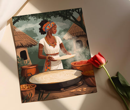 Affiche Femme Éthiopienne Cuisinant Injera – Art Traditionnel Africain