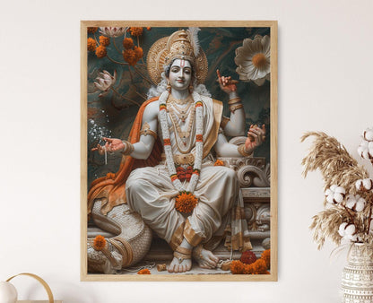 Affiche Vishnu Reposant sur Serpent – Poster Peinture Océan Cosmique