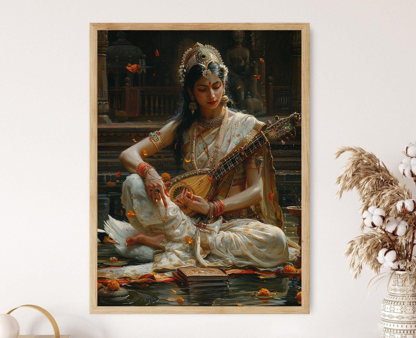 Affiche Saraswati – Poster de la déesse du savoir jouant de la veena
