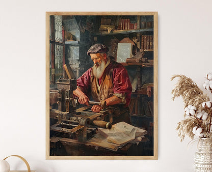Affiche Presse à imprimer Gutenberg – Poster illustration de l'invention allemande