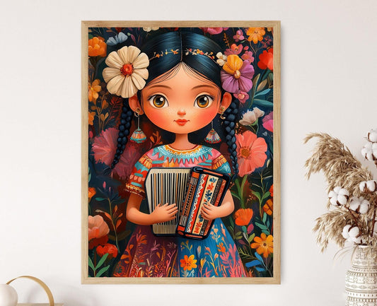 Affiche Musique Guatémaltèque – Poster Art Accordéon et Huipil Floral