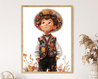 Affiche Garçon Polonais en Costume Traditionnel – Poster Décoratif Élegant