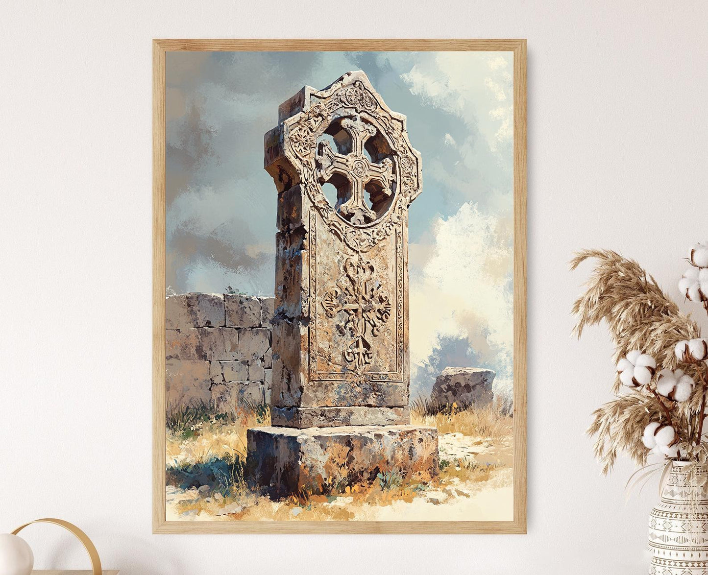 Affiche Khachkar Arménien – Imprimé d'Art Croix Sacrée, Décor Patrimonial