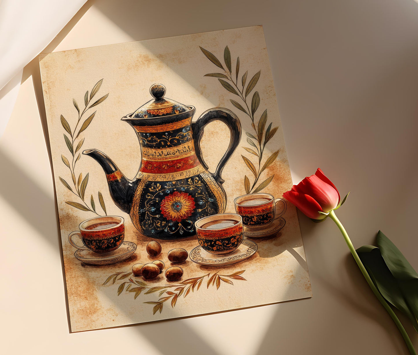 Affiche de Cafetière Libanaise – Illustration Rakweh, Décor Oriental