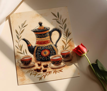 Affiche de Cafetière Libanaise – Illustration Rakweh, Décor Oriental