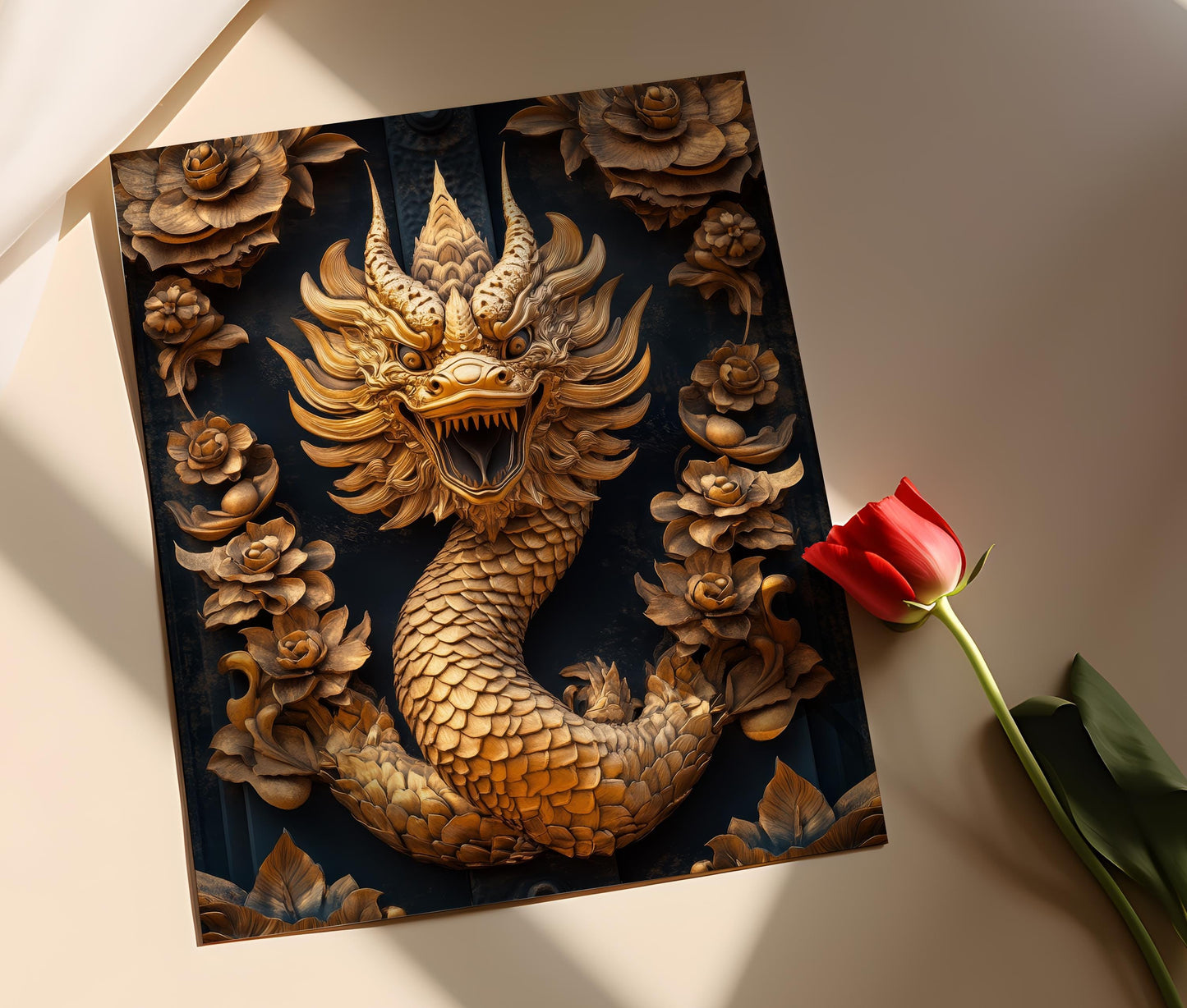 Affiche Temples Thaïlandais – Poster Art Naga Doré Culturel