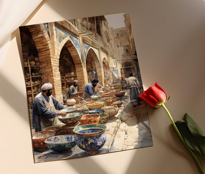 Affiche Art de l'Atelier de Poterie Iranienne – Artisanat en Action