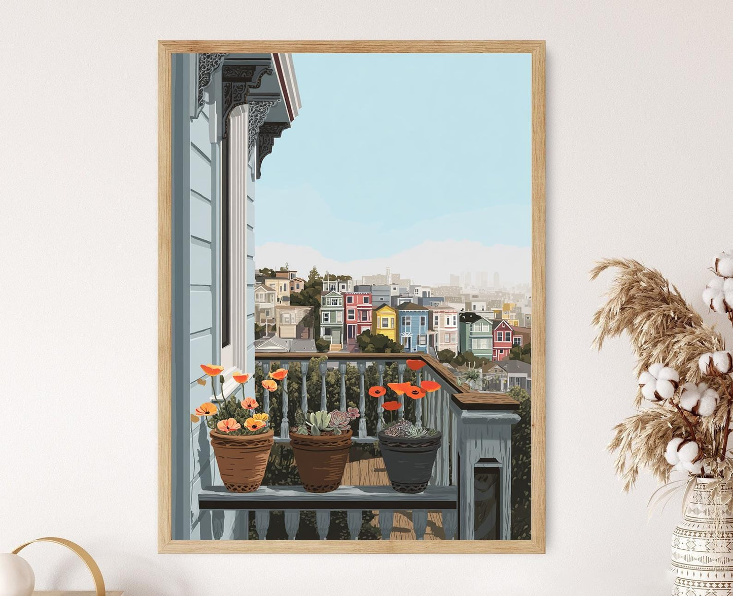 Affiche San Francisco – Illustration Florale Victorienne et Balcon californien