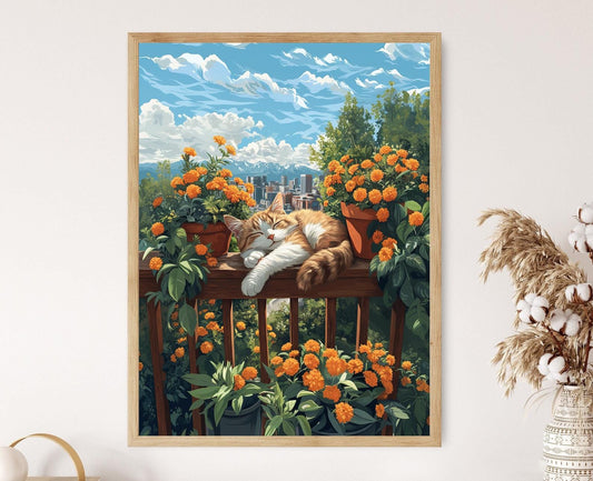 Affiche Chat Dormant à Denver – Art Marigold et Skyline des Rocheuses