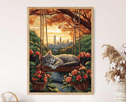 Affiche Chat sur Balancelle d'Atlanta – Impression Azalea en Ville