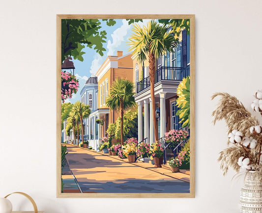 Affiche Maison de Ville Charleston – Illustration Pastel de l'Architecure
