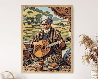 Affiche Musicien Yéménite – Poster Illustration Art Folk du Moyen-Orient