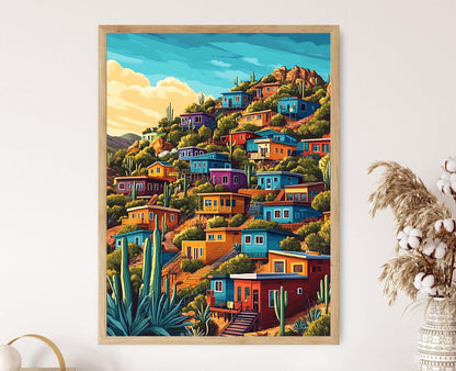 Affiche Bisbee Hill – Illustration Matinale Colorée du Désert d'Arizona