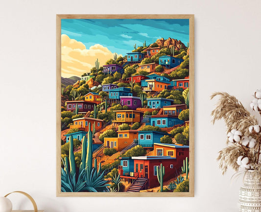 Affiche Bisbee Hill – Illustration Matinale Colorée du Désert d'Arizona