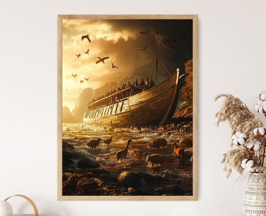 Affiche Arche de Noé – Impression artistique, scène biblique pour déco chrétienne