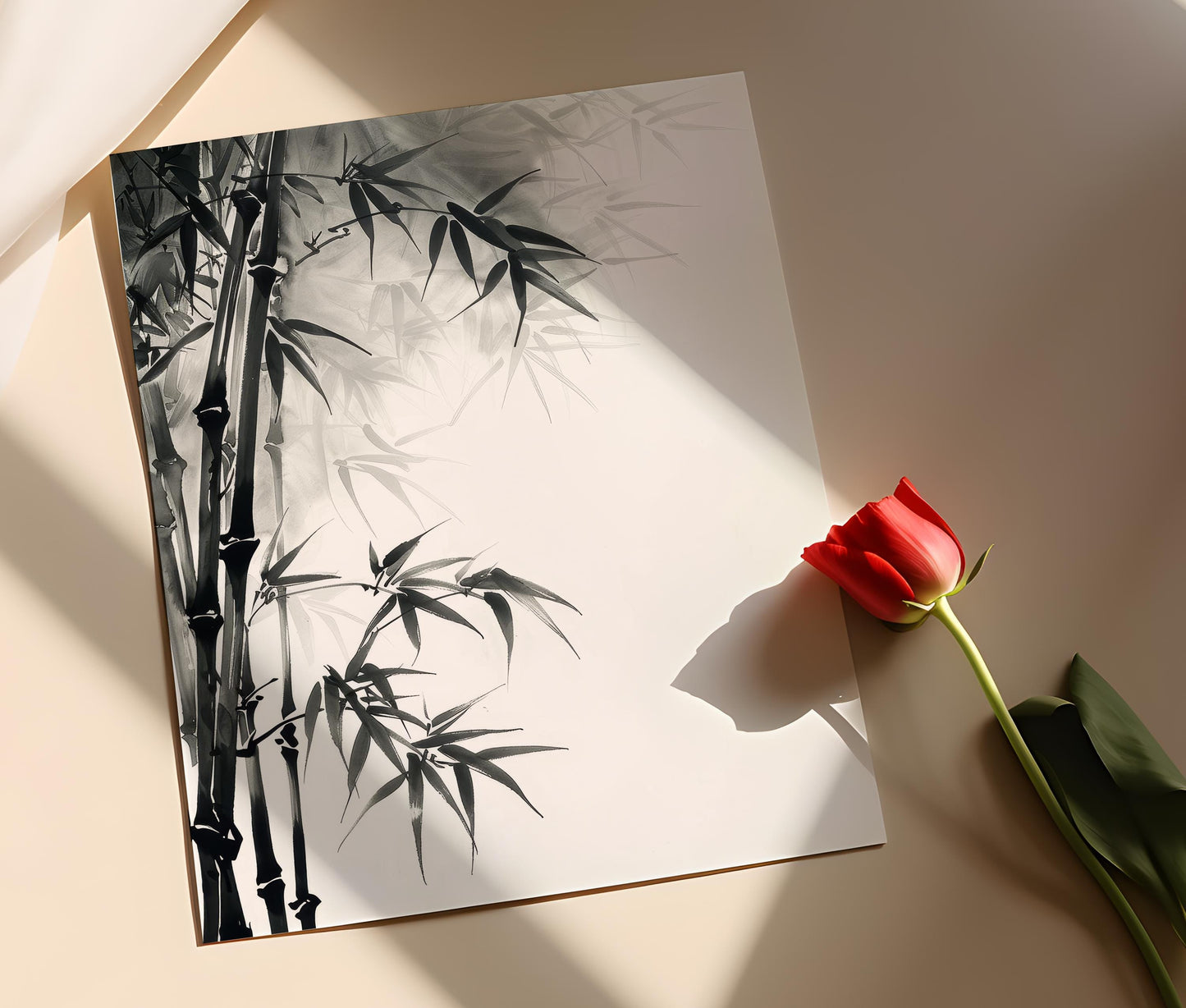 Affiche Sumi-e – Impression d'arbre en bambou, art mural élégant