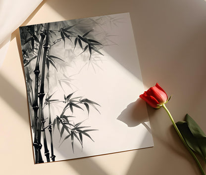 Affiche Sumi-e – Impression d'arbre en bambou, art mural élégant
