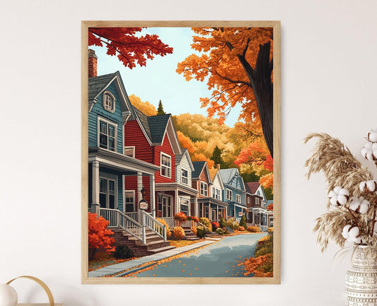 Affiche Woodstock – Illustration artistique du village new-yorkais en automne