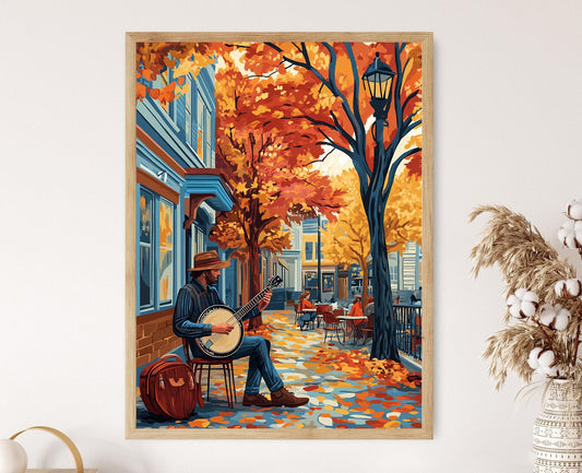 Affiche Musicien de Rue à Asheville – Illustration Art Mural & Banjo