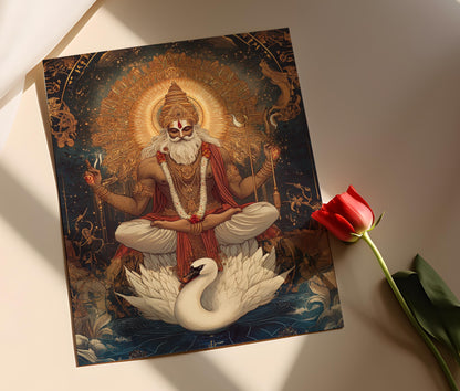 Affiche Brahma – Illustration de la divinité hindoue sur un cygne