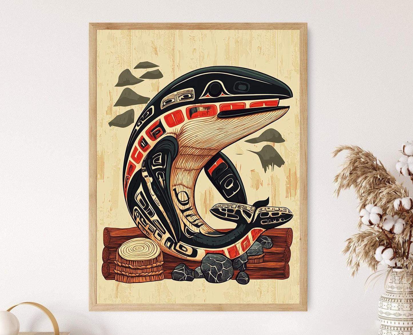 Affiche Carving de Baleine Haida – Art Traditionnel en Bois