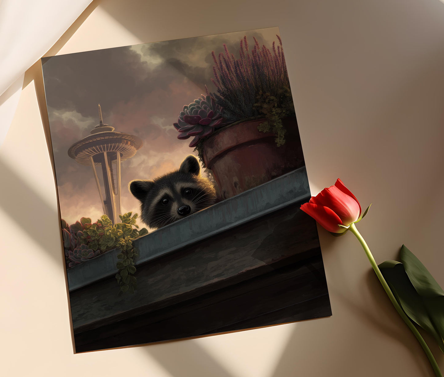 Affiche Raton Laveur de Seattle – Art Urbain avec la Space Needle