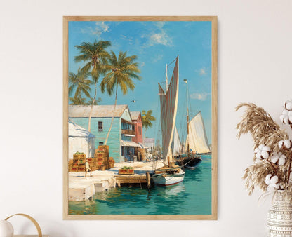 Affiche Port Historique de Key West – Tableau de Voilier Tropical 1850s