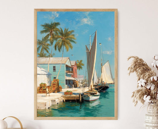 Affiche Port Historique de Key West – Tableau de Voilier Tropical 1850s
