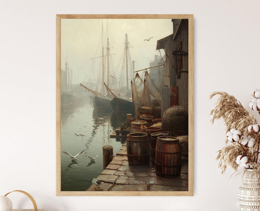 Affiche Port de Gloucester à l'Aube – Poster Peinture de Goélette