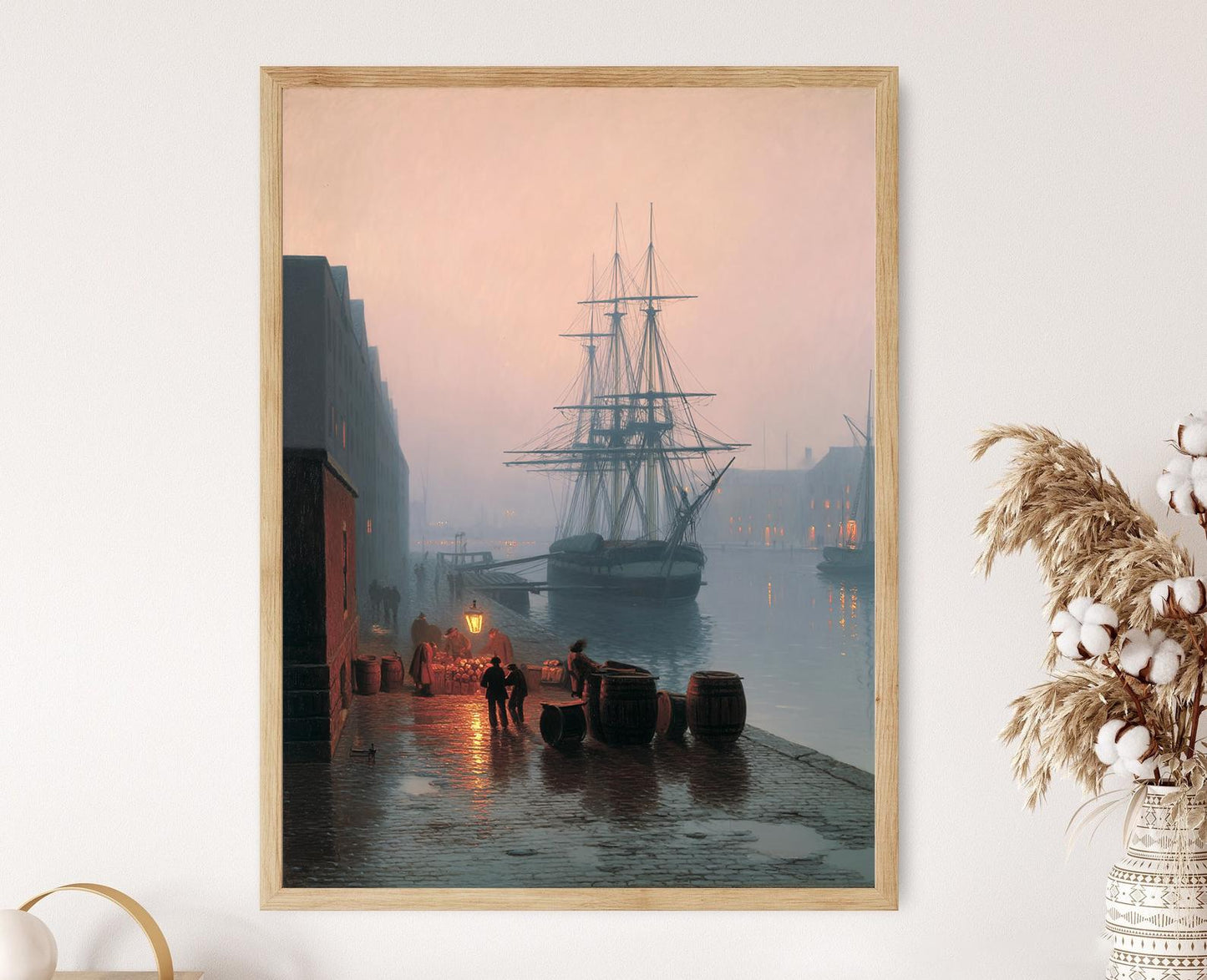 Affiche Boston Harbor – Impression d'un Dock Colonial avec Voiliers