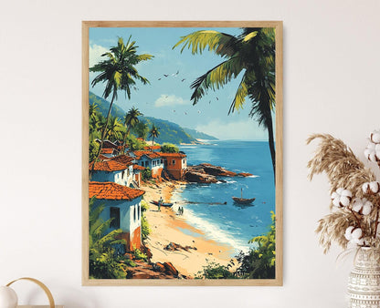 Affiche Village Côtier du Maharashtra – Poster Pêcheurs et Maisons Konkan