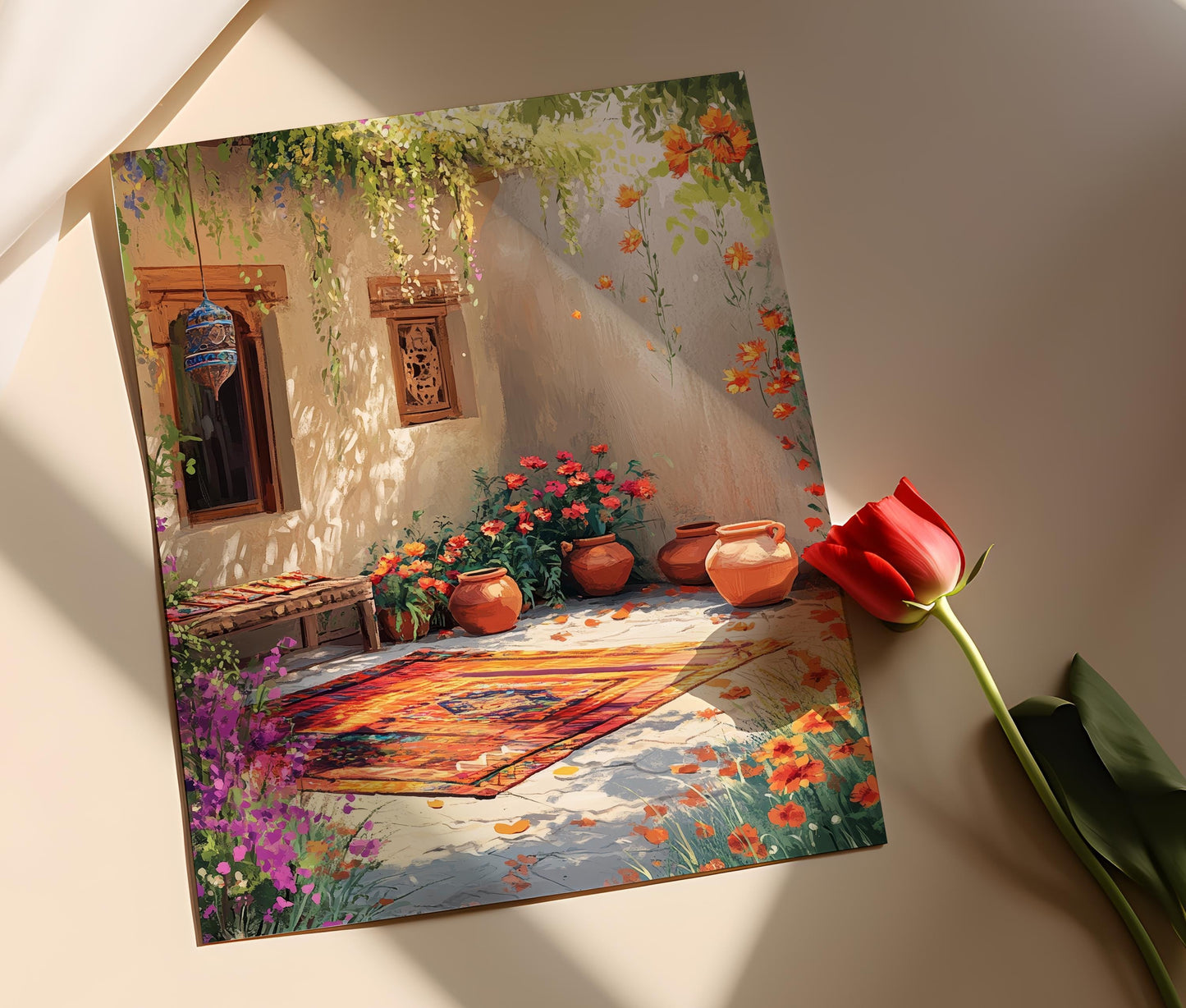 Affiche Art du Désert Sindh – Poster Décor Ralli Quilt et Charpai