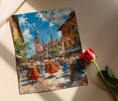 Affiche Krakow – Peinture de danse folklorique polonaise en costumes traditionnels