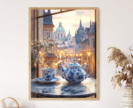 Affiche Café de Prague – Poster Art sur le Service à Thé Tchèque