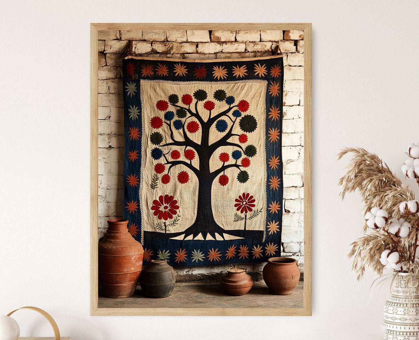 Affiche Kantha Bengal – Poster brodé Arbre de Vie Design