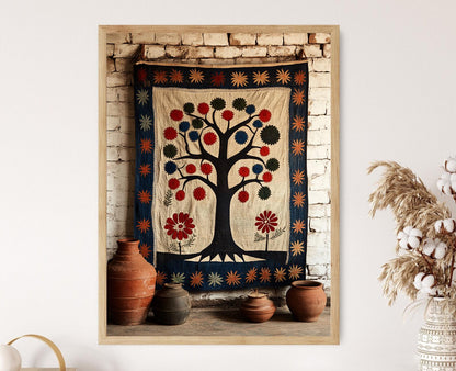 Affiche Kantha Bengal – Poster brodé Arbre de Vie Design