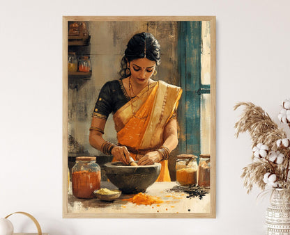 Affiche Épices Indiennes – Poster Art Culinaire Rustique