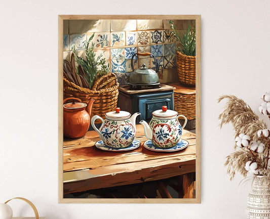 Affiche Set de Thé Ukrainien – Poster Décor de Cuisine de Village