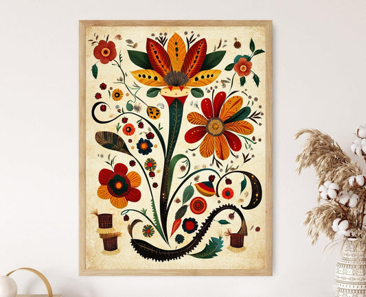 Affiche Kantha Bengal – Poster Art de Broderie Florale Traditionnelle