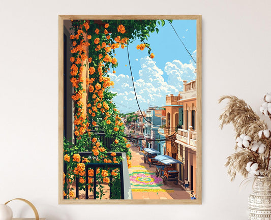 Affiche Bangalore – Imprimé artistique de ville festive avec jasmin