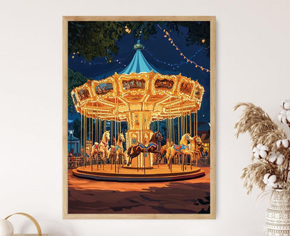 Affiche Vintage de Chevaux Volants – Art de Carousel Nostalgique