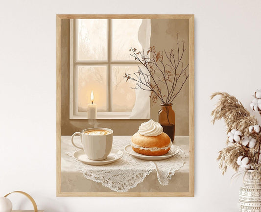 Affiche Fika Suédoise – Illustration de Semla, Café et Ambiance Chaleureuse