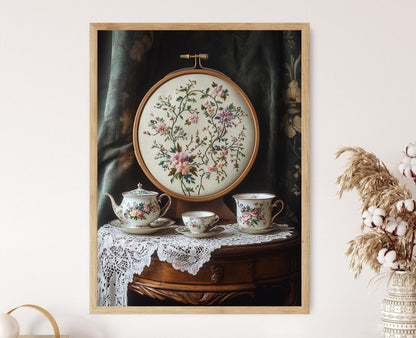 Affiche Broderie bosniaque – Poster décor floral dans un cerceau en bois