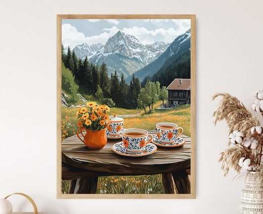 Affiche Set de Thé Autrichien – Poster Décor Chalet Alpin