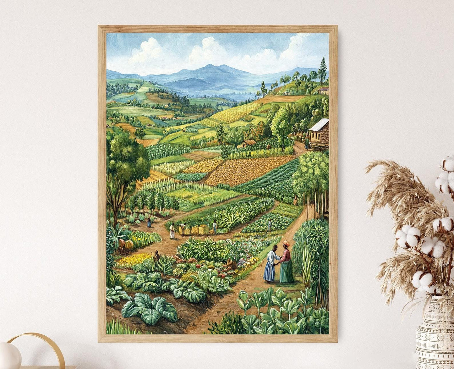 Affiche Éthiopienne – Art de Ferme avec Scène de Produits Locaux