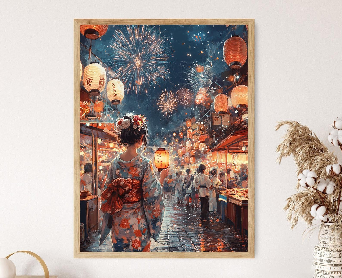 Affiche Festival d'Été – Impression d'Art Femme Japonaise en Yukata