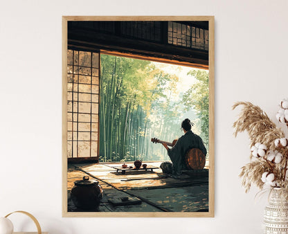 Affiche Scène Musicale Shamisen – Poster Art de Maison de Thé Japonaise