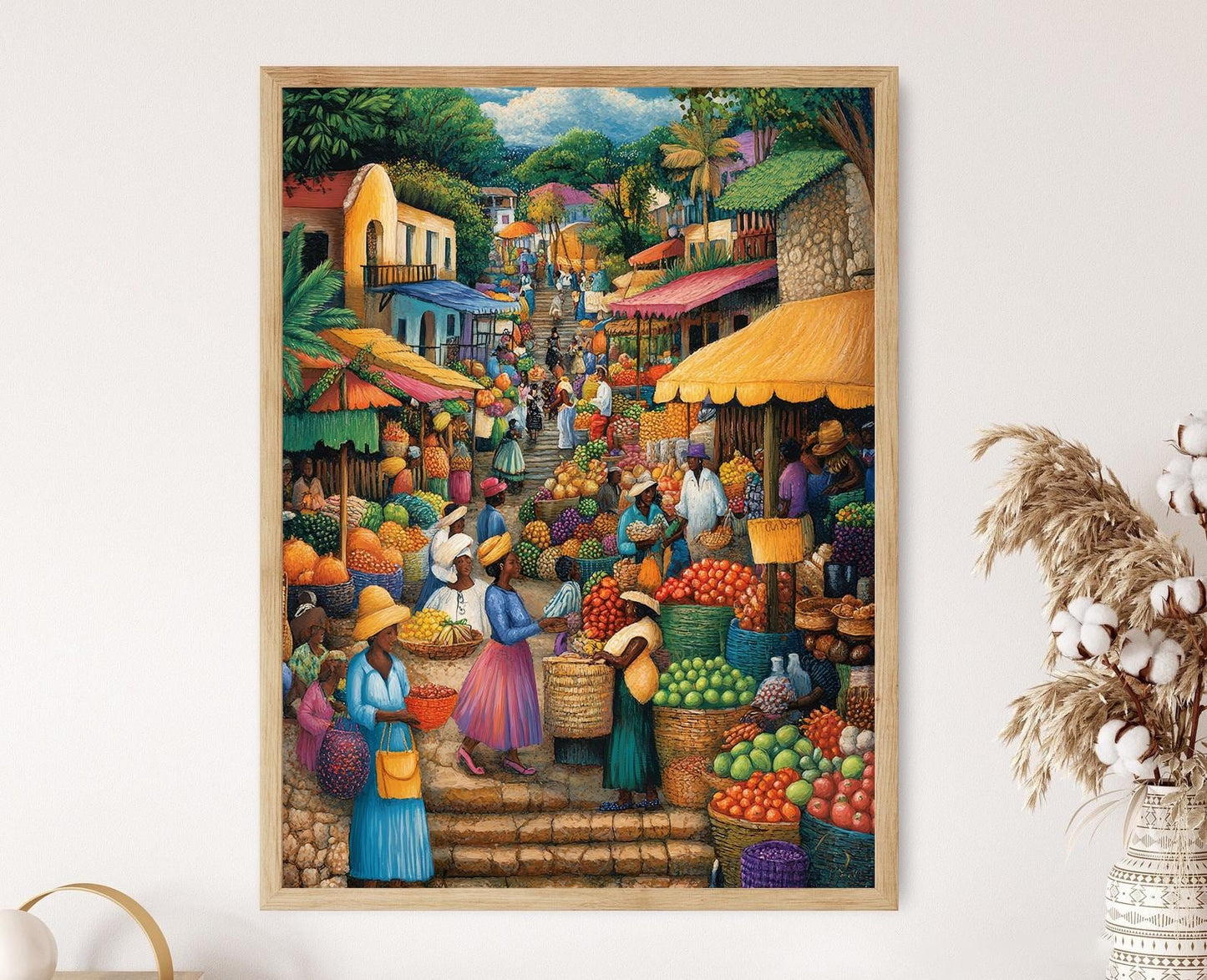 Affiche Marché Haïtien – Illustration Culturelle des Rues des Caraïbes