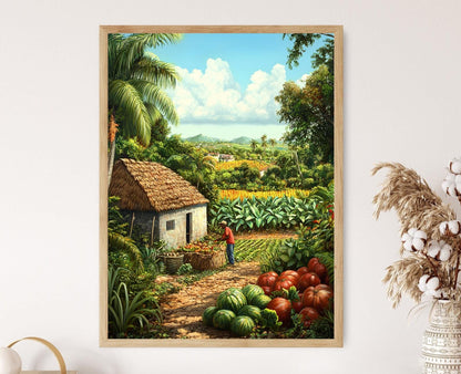 Affiche Art Paysan Haïtien – Impression Tropicale et Produits Locaux