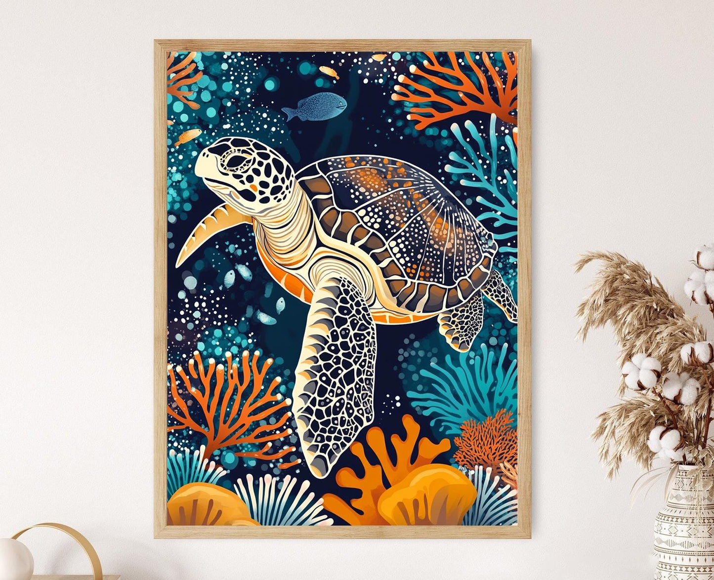 Affiche Tortue de Mer Aborigène – Poster Art Décor Récif Coralien
